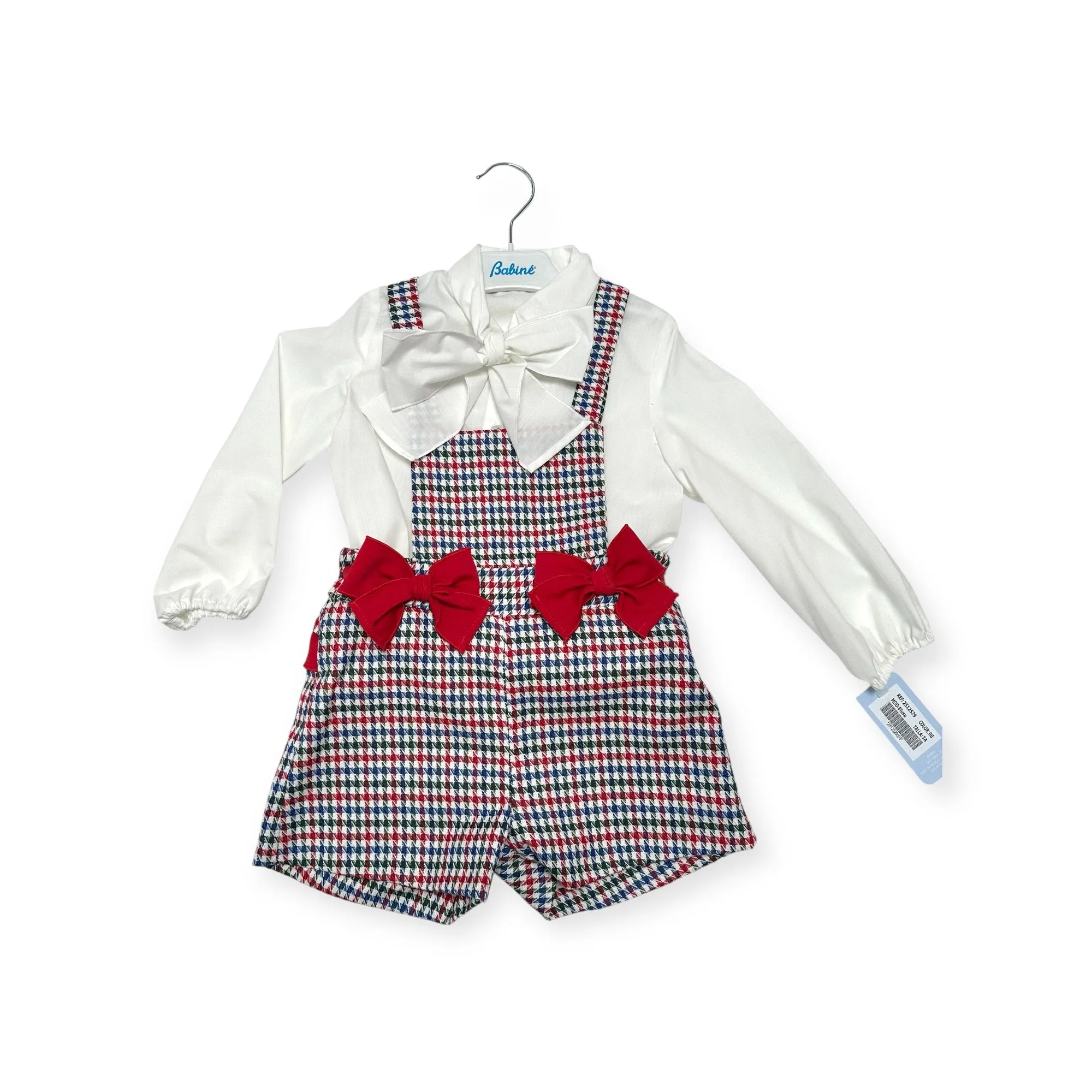 Babine AW24 - Girls Red & Navy Dogtooth Print H Bar Shorts Set