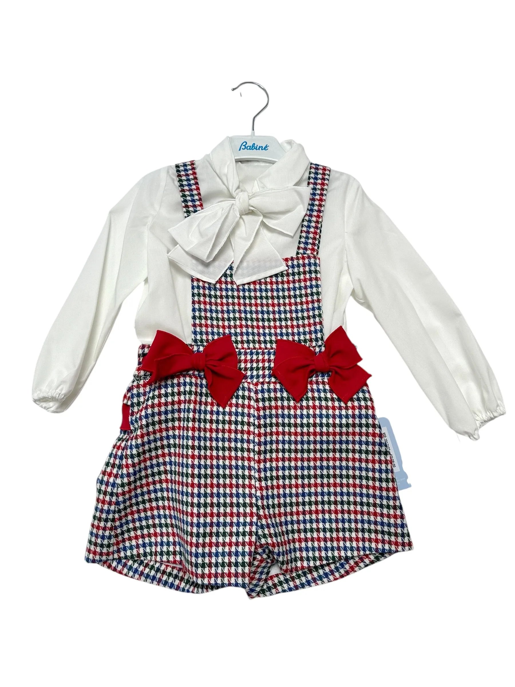 Babine AW24 - Girls Red & Navy Dogtooth Print H Bar Shorts Set