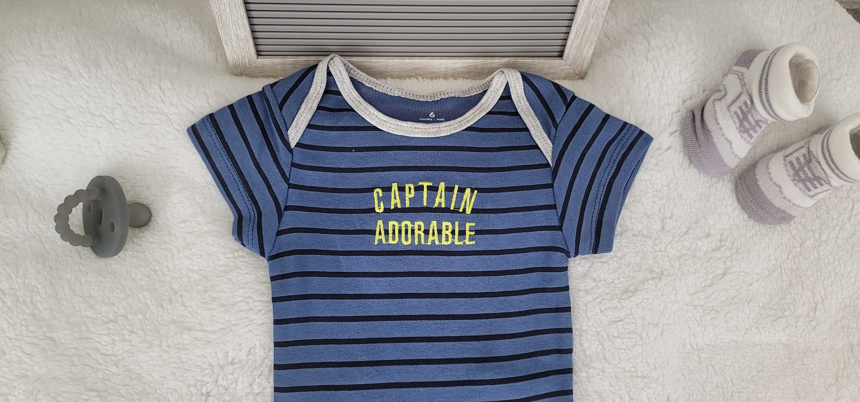 Baby Boy Onesie, Captain Adorable Design Onesie,  Black Stripes Blue Onesie, 6 month Baby Boy Onesie, Bodysuit, Babyshower Gift, Unisex