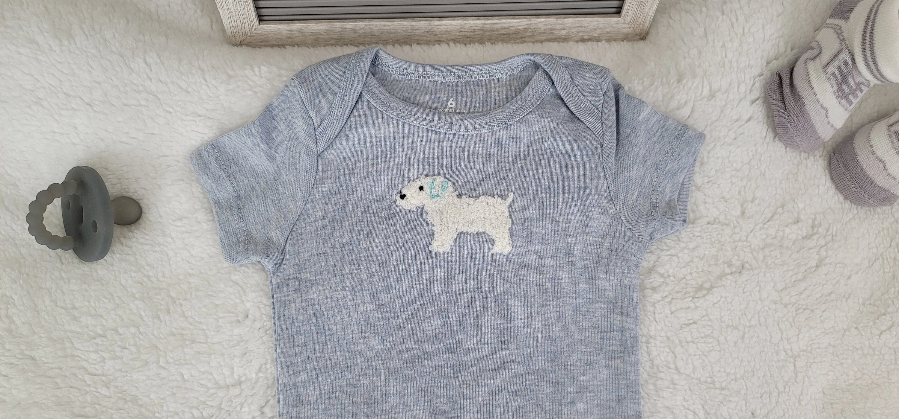 Baby Boy Onesie, Doggy Design Onesie,  Gray Onesie, 6 month Baby boy Onesie, Baby Bodysuit, Babyshower Gift, Trendy Onesie, Stylish onesie