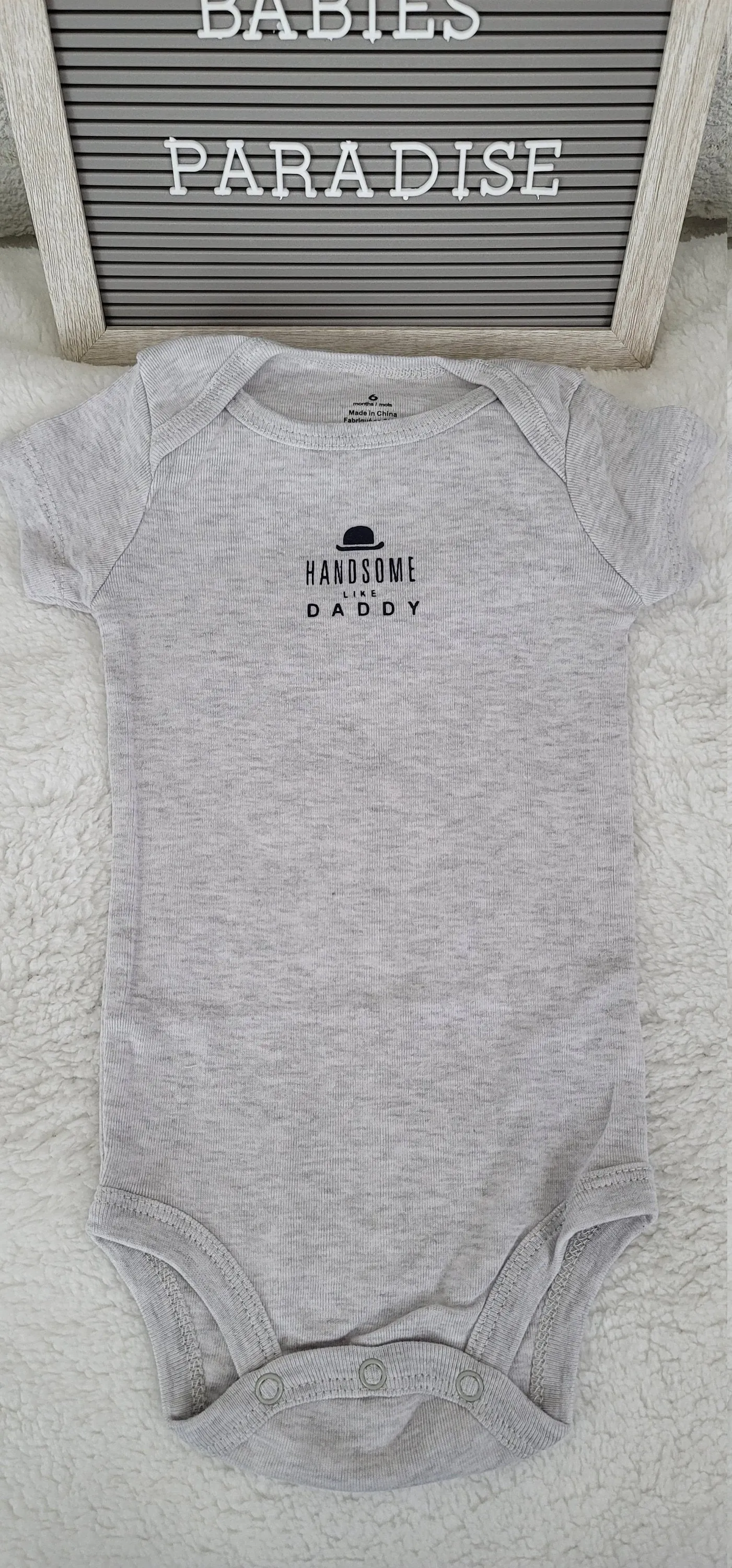 Baby Boy Onesie, Handsome Like Daddy Design Onesie, Gray Onesie, 6 month Baby Boy Onesie, Baby Bodysuit, Babyshower Gift, Trendy Baby Onesie