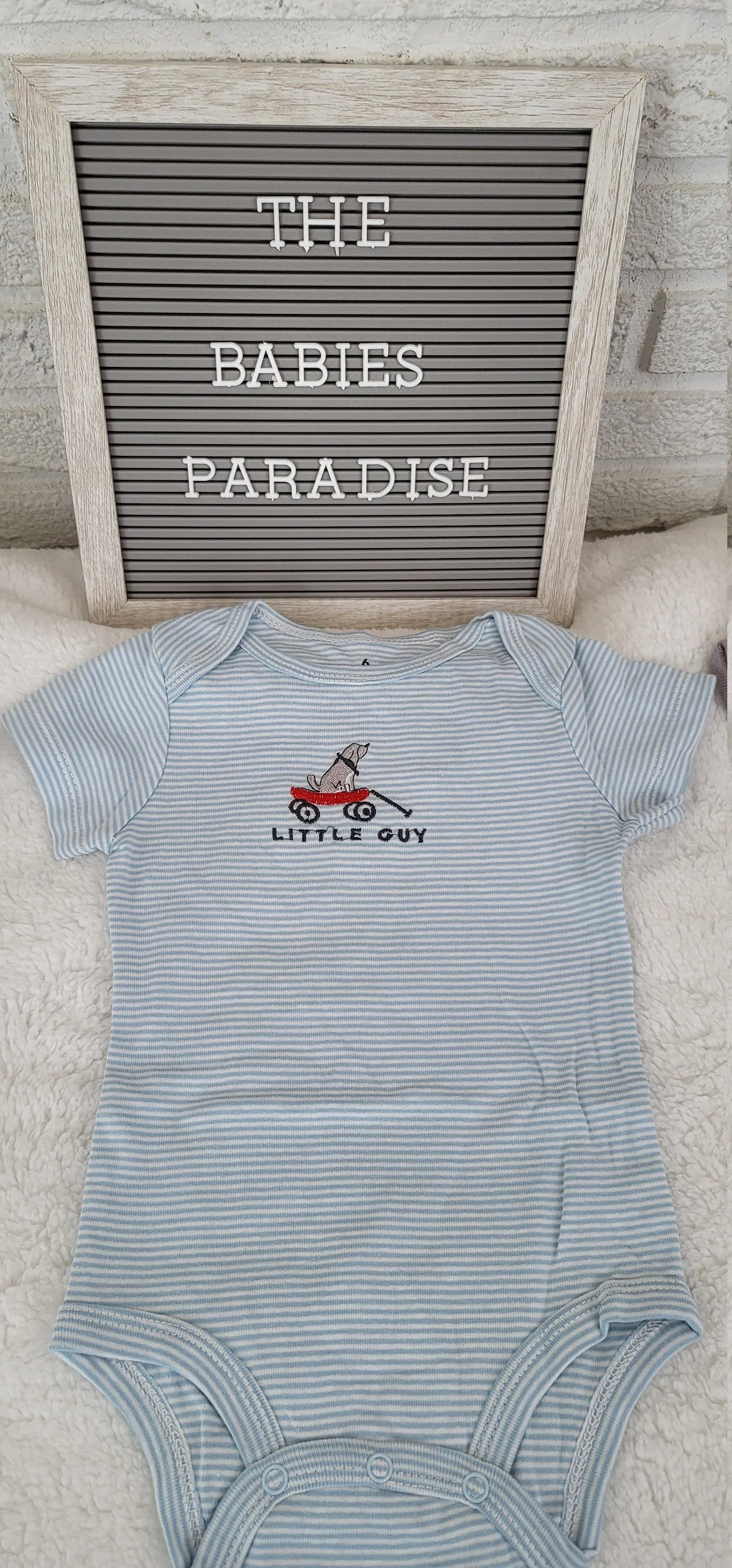 Baby Boy Onesie, Little Guy Doggy Design Onesie,  White/Blue Stripes Onesie, 6 month Baby Boy Onesie, Trendy Onesie, Bodysuit for baby