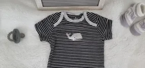 Baby Boy Onesie, Whale Design Onesie,  White/black Stripes Onesie, 6 month Baby Boy Onesie