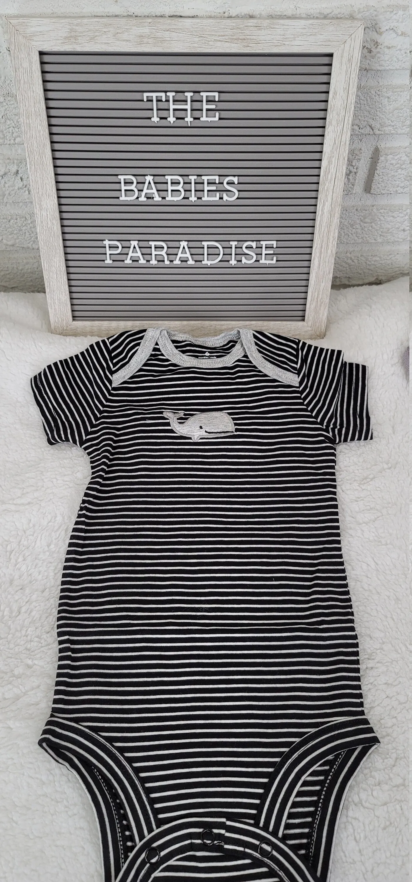 Baby Boy Onesie, Whale Design Onesie,  White/black Stripes Onesie, 6 month Baby Boy Onesie