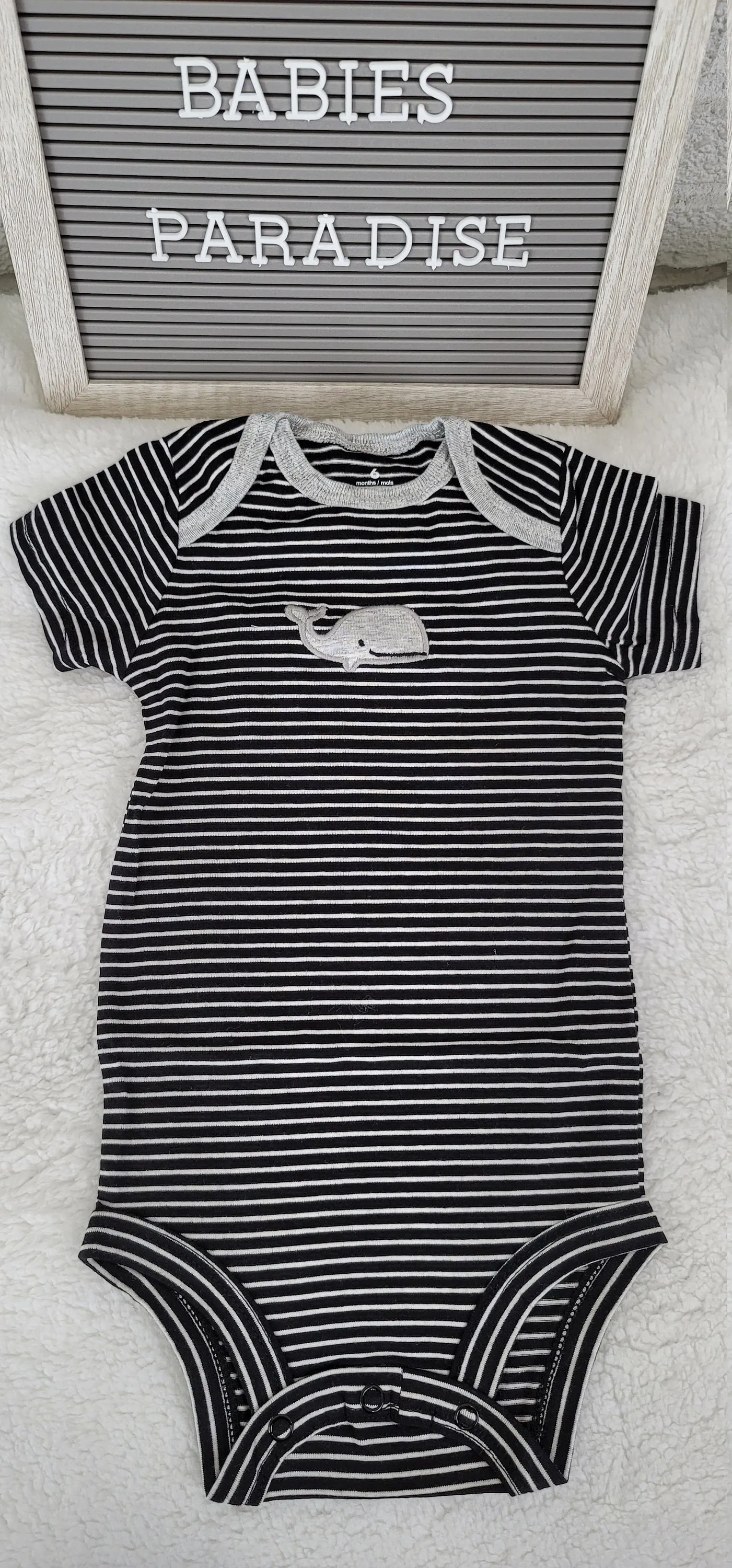 Baby Boy Onesie, Whale Design Onesie,  White/black Stripes Onesie, 6 month Baby Boy Onesie