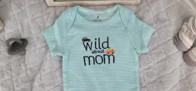 Baby Boy Onesie, Wild About Mom Design Onesie,  Green Stripes Onesie, 9 month Baby Boy Onesie