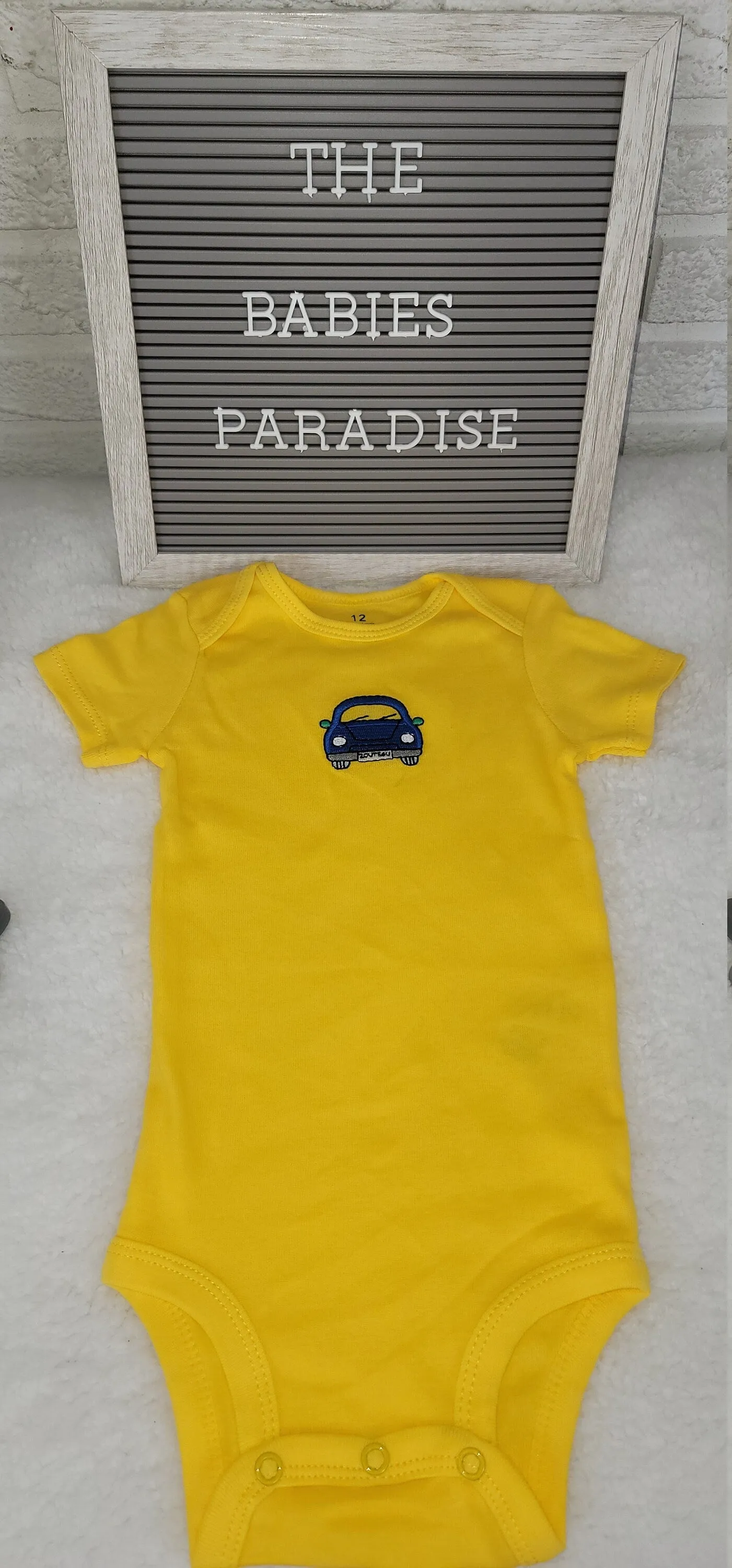 Baby Boys Onesie, Car Design Onesie,  Yellow Onesie, 12 month Baby Boy Onesie