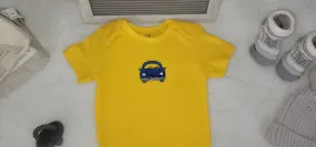 Baby Boys Onesie, Car Design Onesie,  Yellow Onesie, 12 month Baby Boy Onesie