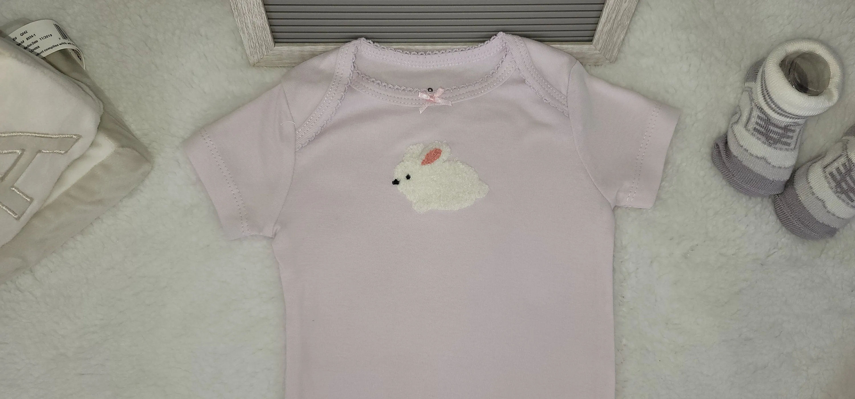 Baby Girl Onesie, Bunny Design Onesie,  Lavender Onesie, 9 month Baby Girl Onesie, Trendy Onesie, Stylish Onesie