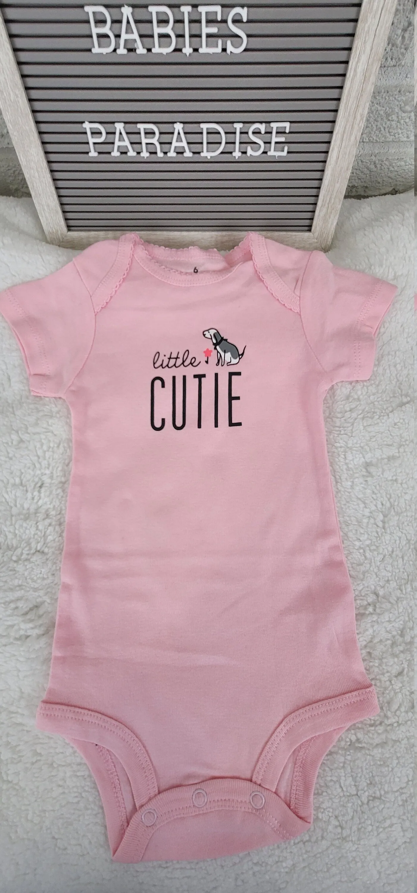 Baby Girl Onesie, Little Cutie Onesie, Pink Onesie, 6 month Baby Girl Onesie