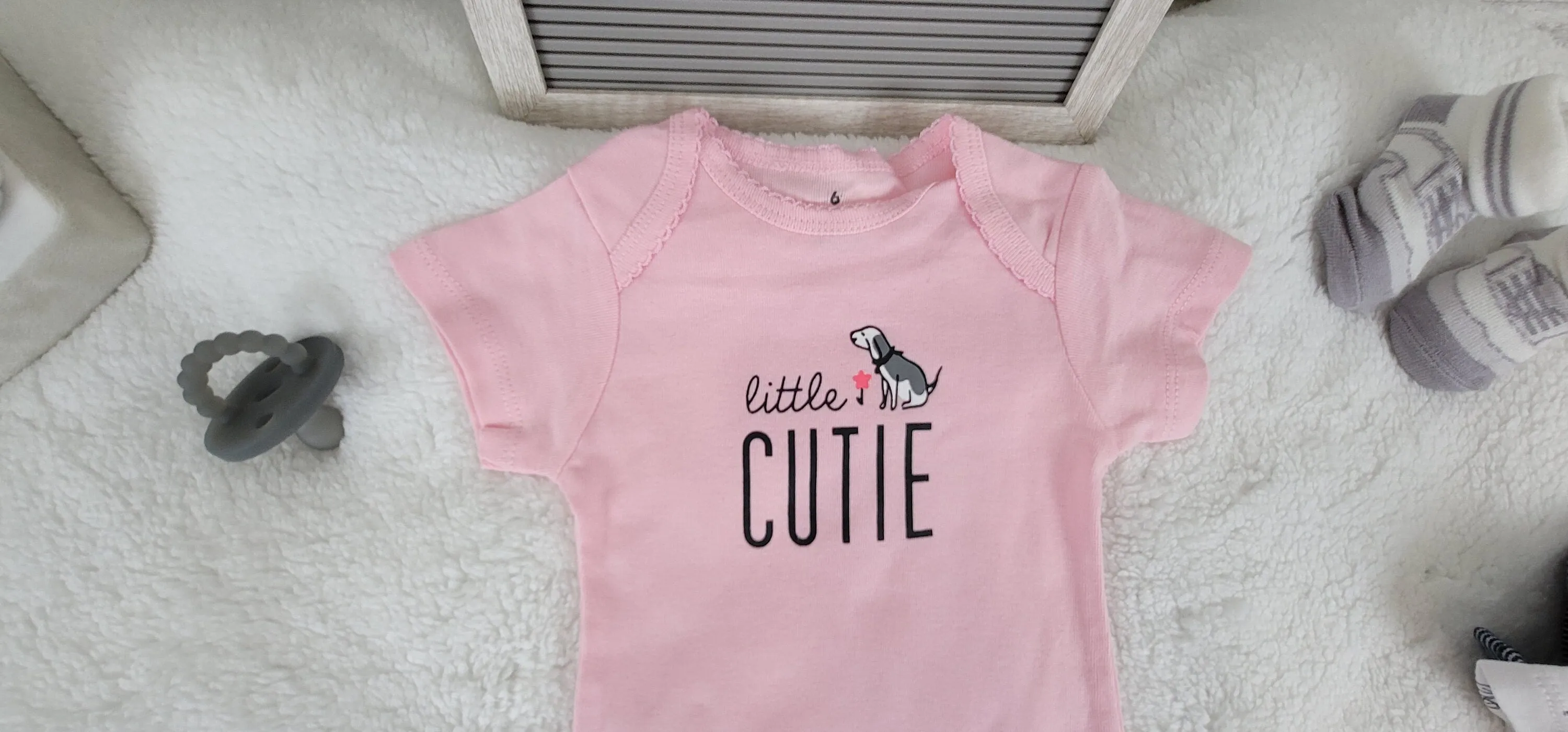 Baby Girl Onesie, Little Cutie Onesie, Pink Onesie, 6 month Baby Girl Onesie