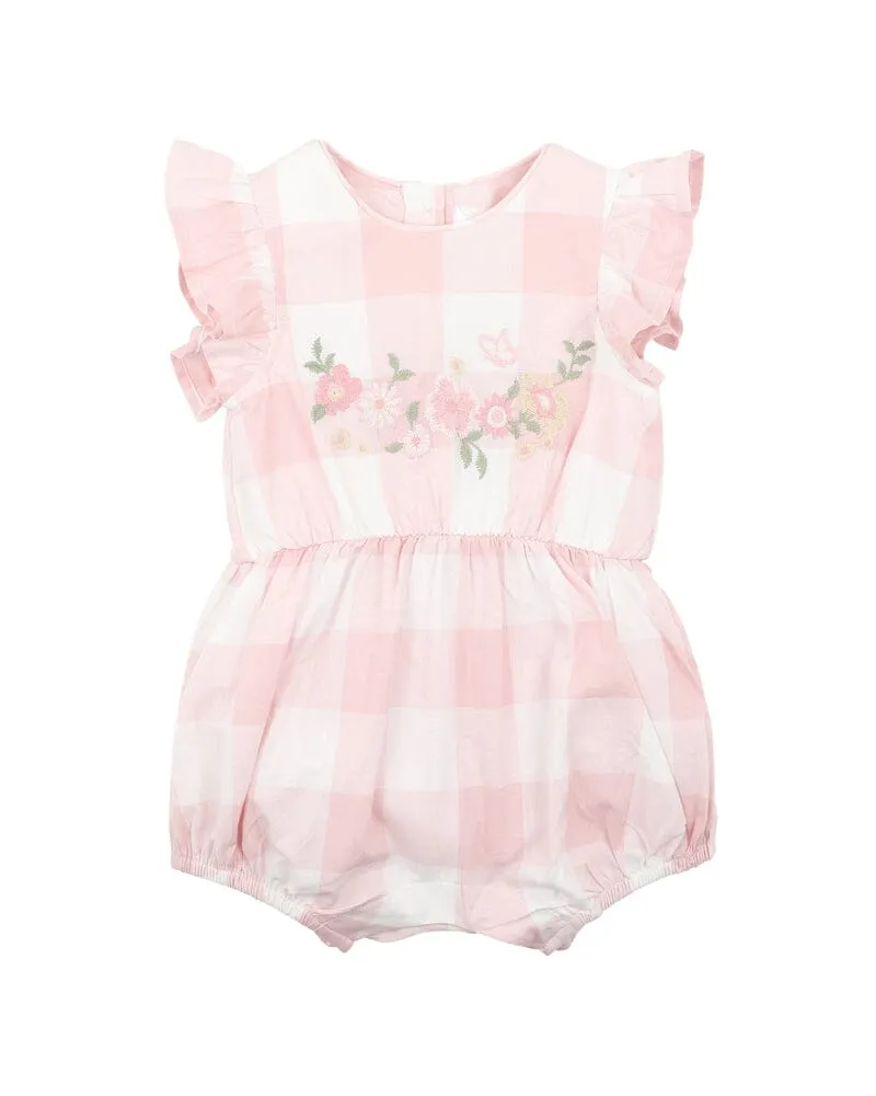 Bebe - Lara Embroidered Check Romper