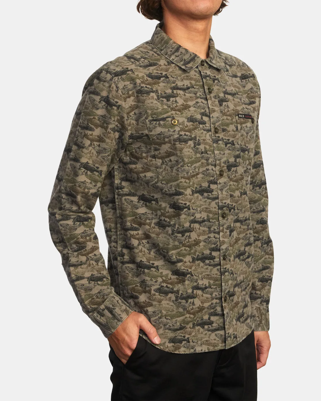 Ben Horton Fish Camo Long Sleeve Flannel Shirt - Camo