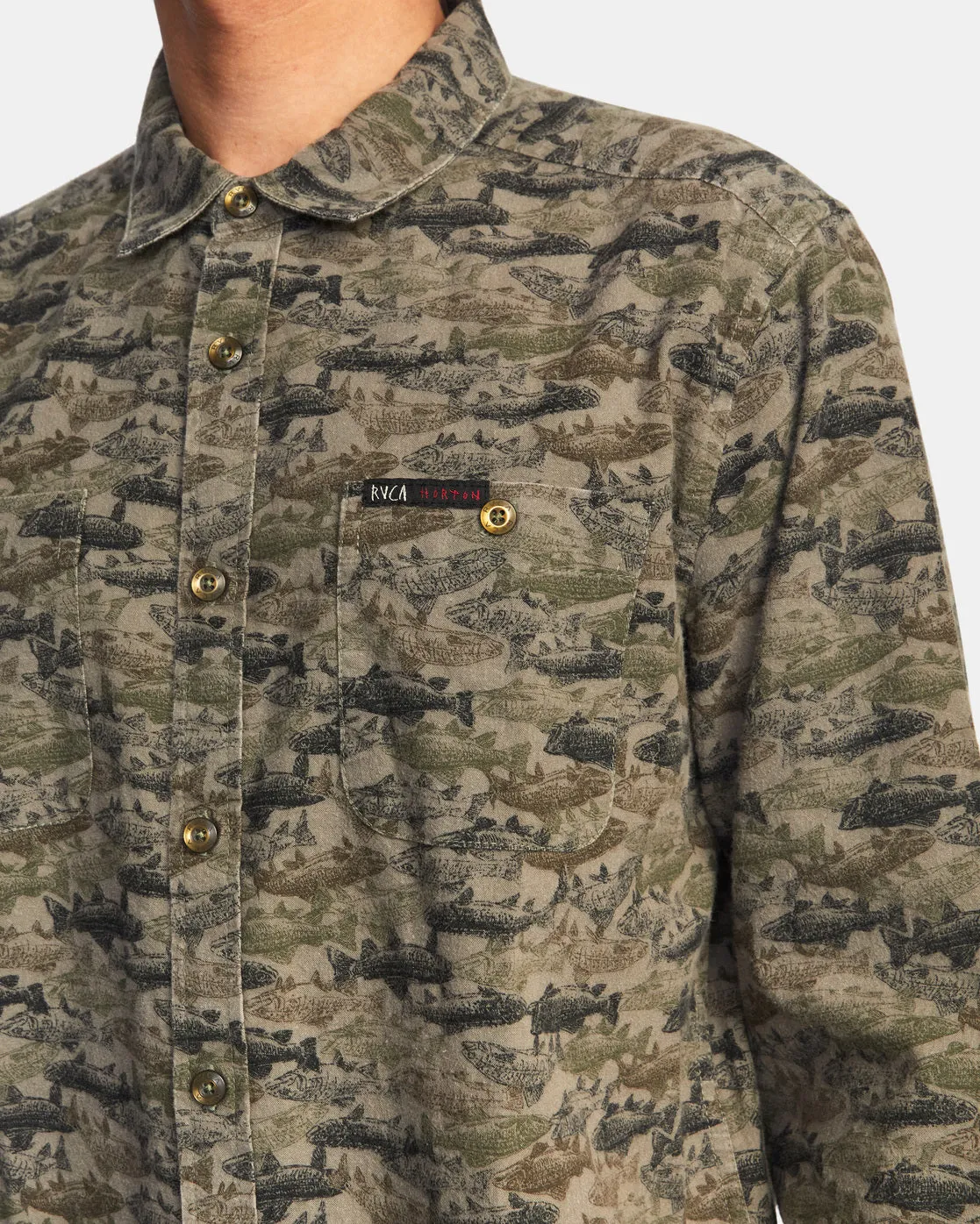 Ben Horton Fish Camo Long Sleeve Flannel Shirt - Camo