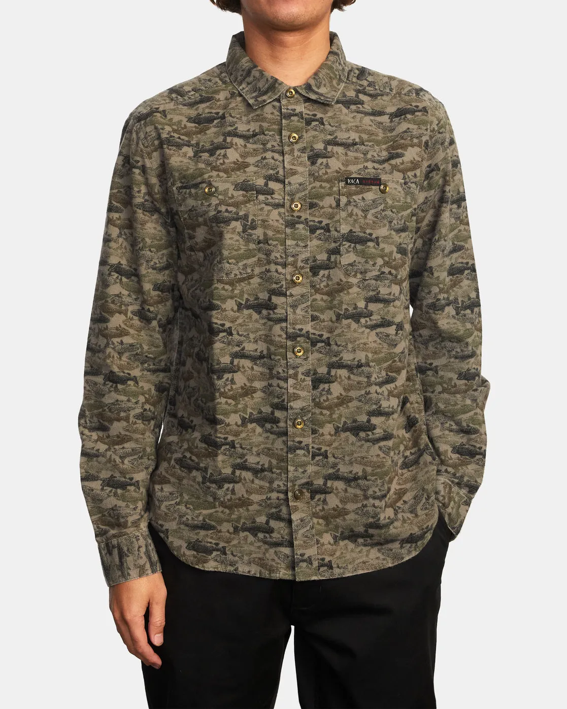 Ben Horton Fish Camo Long Sleeve Flannel Shirt - Camo