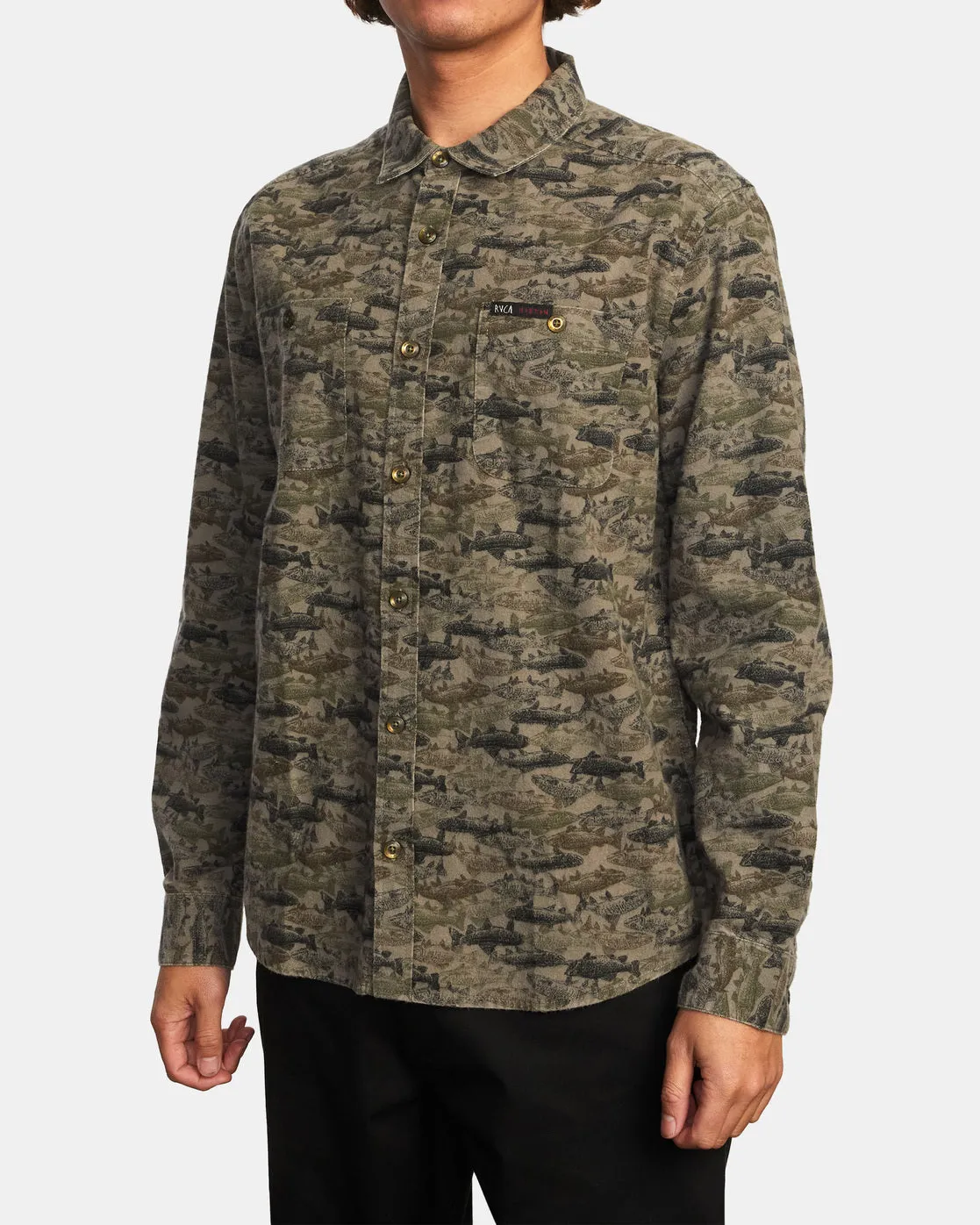 Ben Horton Fish Camo Long Sleeve Flannel Shirt - Camo