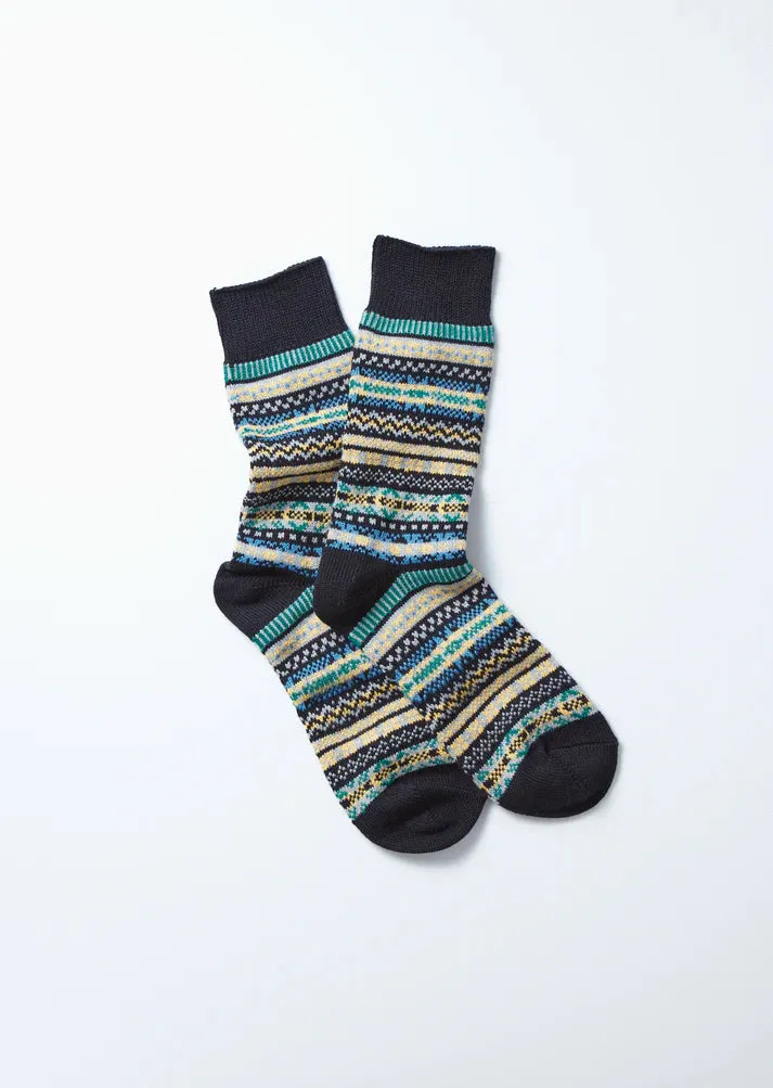 Black Jacquard Crew Fair Isle Socks