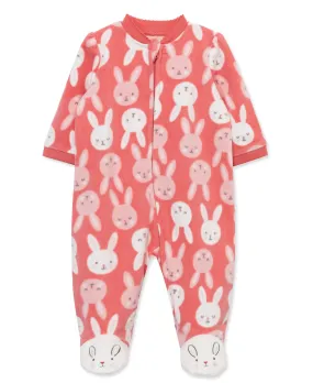 Bunny Fleece Zip Front Sleeper Footie (12M-24M)