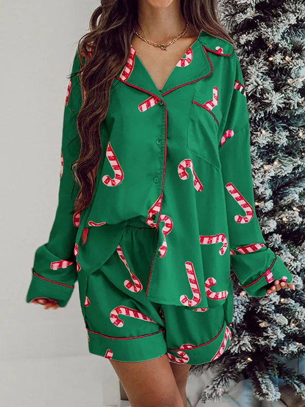 Christmas Candy Printed Pajama Set