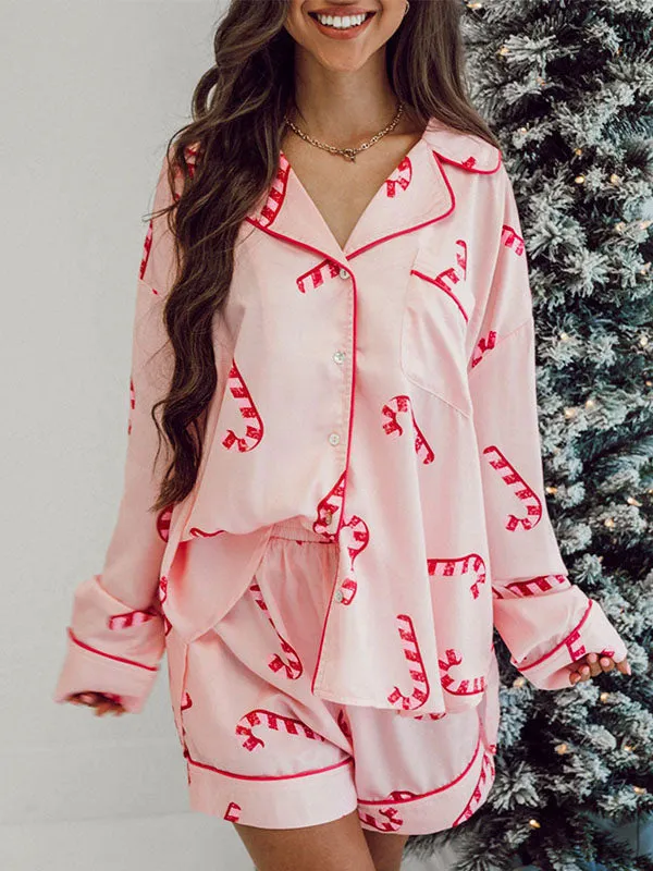 Christmas Candy Printed Pajama Set