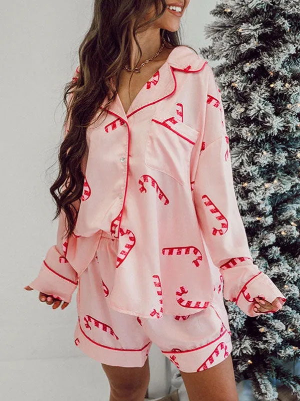 Christmas Candy Printed Pajama Set