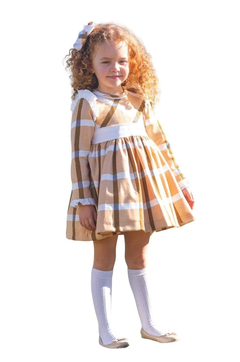 CLEARANCE SALE DBB Collection - Girls Mustard & White Check Dress 8yr