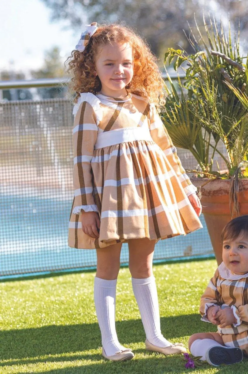 CLEARANCE SALE DBB Collection - Girls Mustard & White Check Dress 8yr