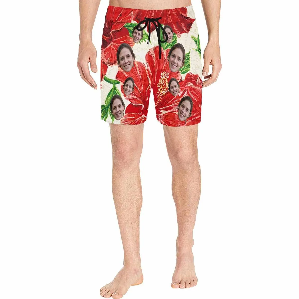 Custom Face Festive Men's Quick Dry Swim Shorts with Girlfriend's Face Personalized Swim Trunks for Him