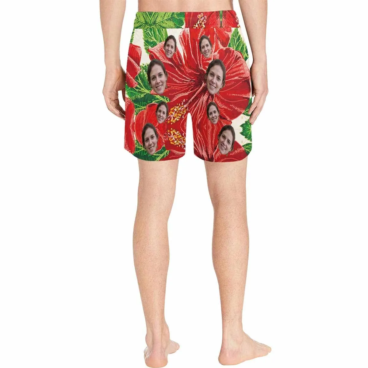 Custom Face Festive Men's Quick Dry Swim Shorts with Girlfriend's Face Personalized Swim Trunks for Him