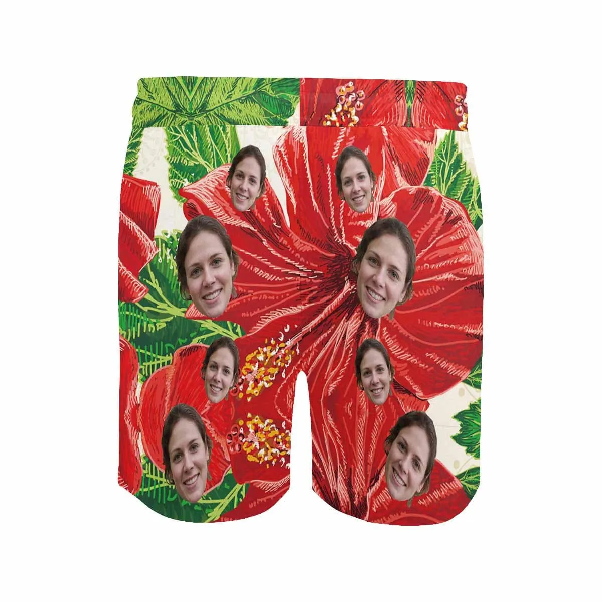 Custom Face Festive Men's Quick Dry Swim Shorts with Girlfriend's Face Personalized Swim Trunks for Him