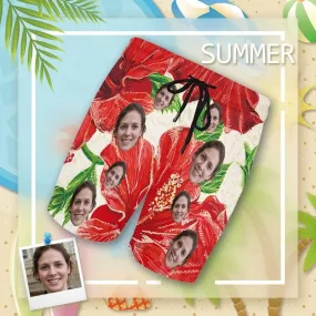 Custom Face Festive Men's Quick Dry Swim Shorts with Girlfriend's Face Personalized Swim Trunks for Him