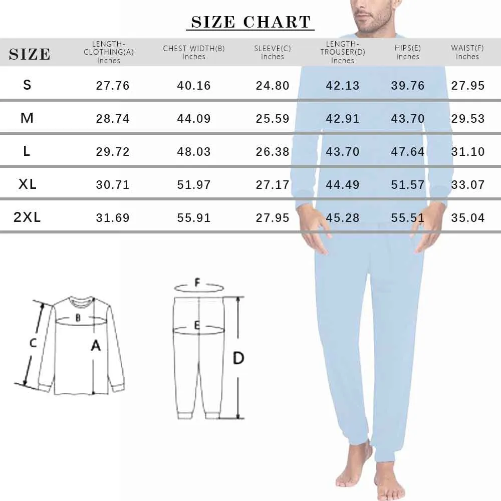 Custom Face Men's Long Sleeve Crewneck Pajamas Set Cat's Footprints Personalized Sleepwear Sets