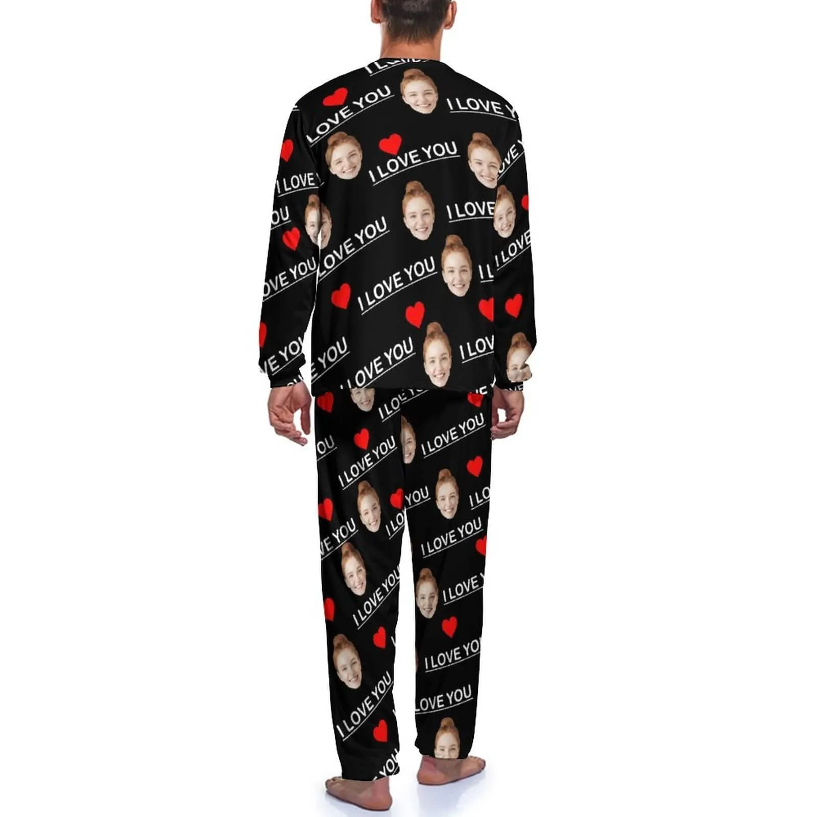 Custom Face Men's Long Sleeve Crewneck Pajamas Set I Love You Personalized Sleepwear Sets