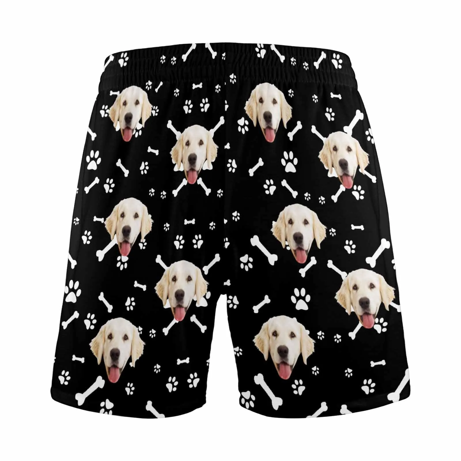 Custom Face Men's Pajama Shorts Personalized Smiley Dog Sleepwear Shorts