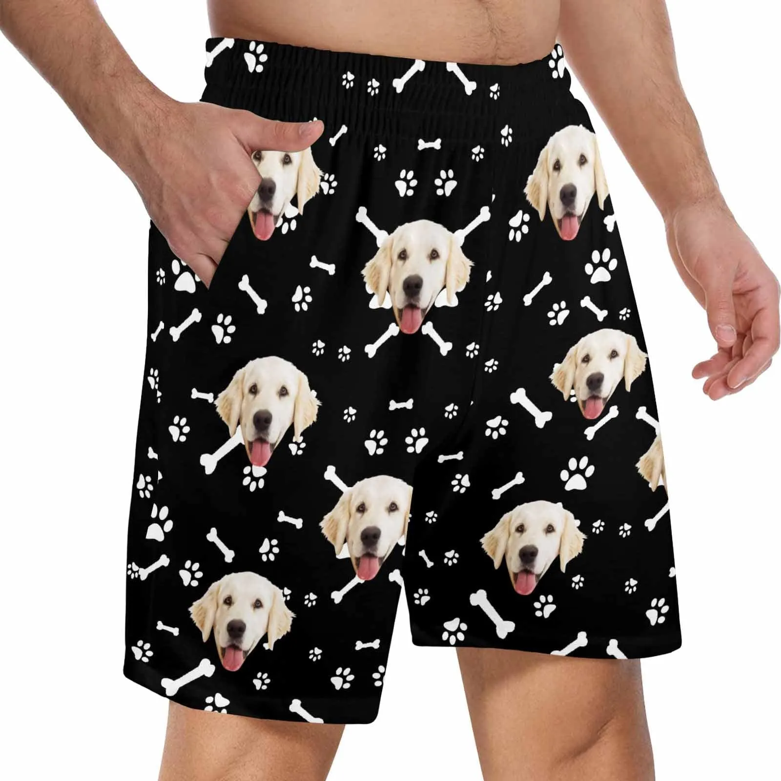 Custom Face Men's Pajama Shorts Personalized Smiley Dog Sleepwear Shorts