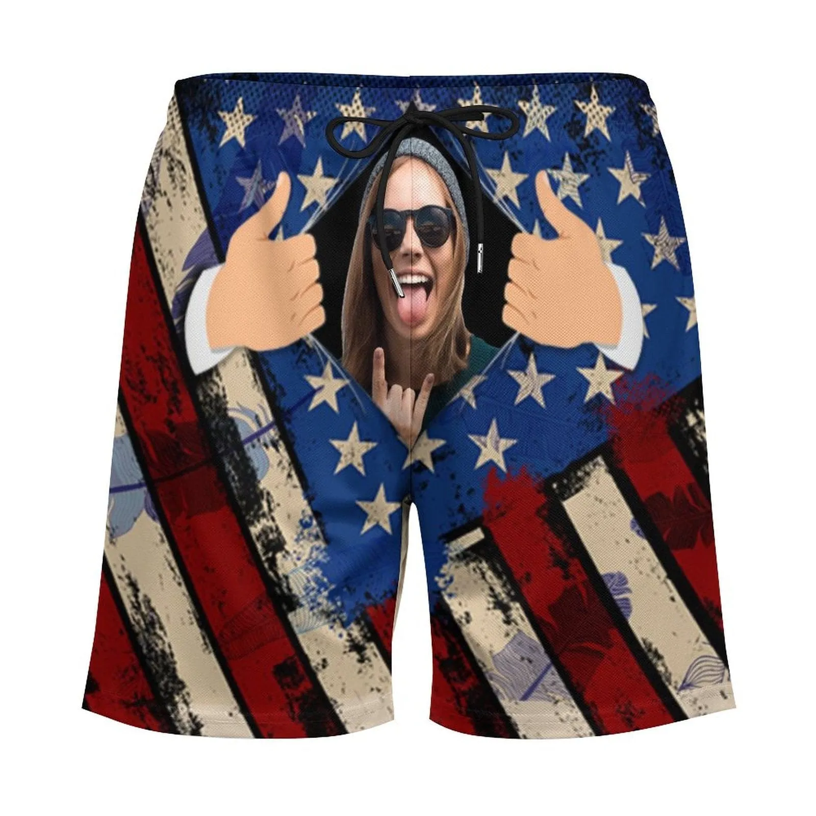 Custom Face Open It Flag Style Men's Quick Dry 2 in 1 Surfing & Beach Shorts Male Gym Fitness Shorts