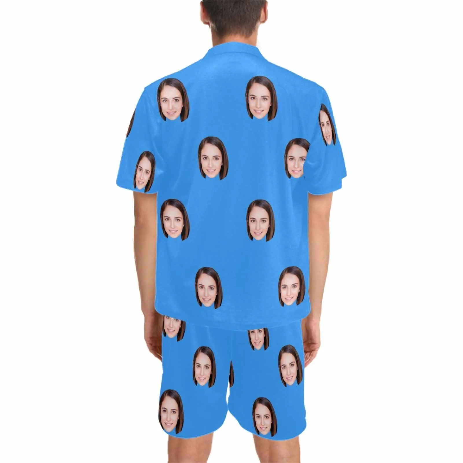 Custom Lover Face Pajamas for Him Summer Loungewear Personalized Men's V-Neck Short Sleeve Pajama Set