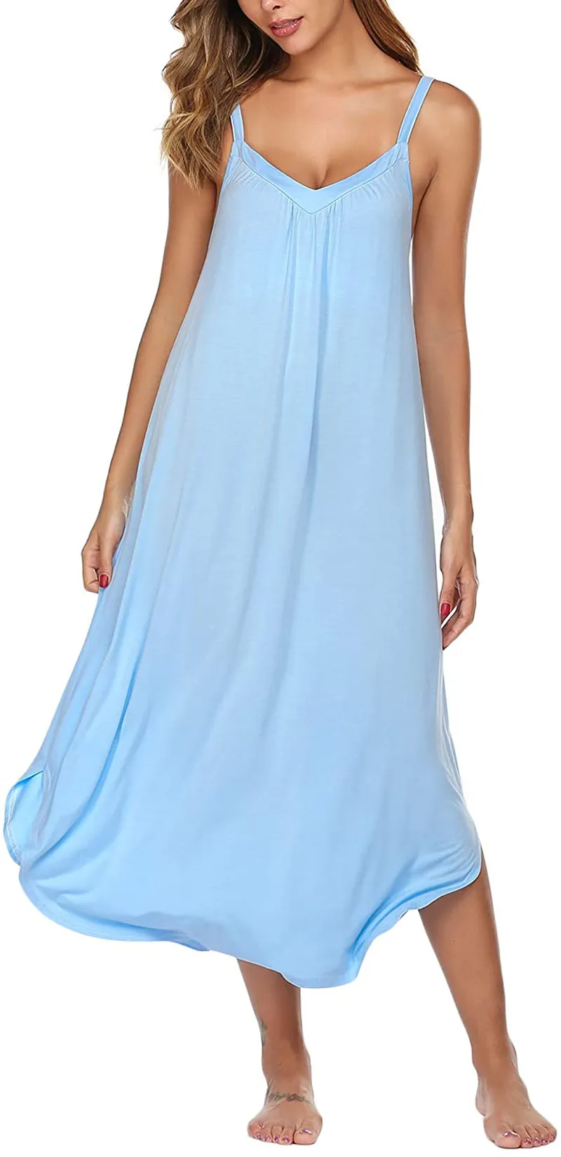 Ekouaer Long Nightgown Sexy Full Slips Sleepwear Summer Sleeveless Nightshirt Loose Chemise Lounge Dresses for Women S-XXL