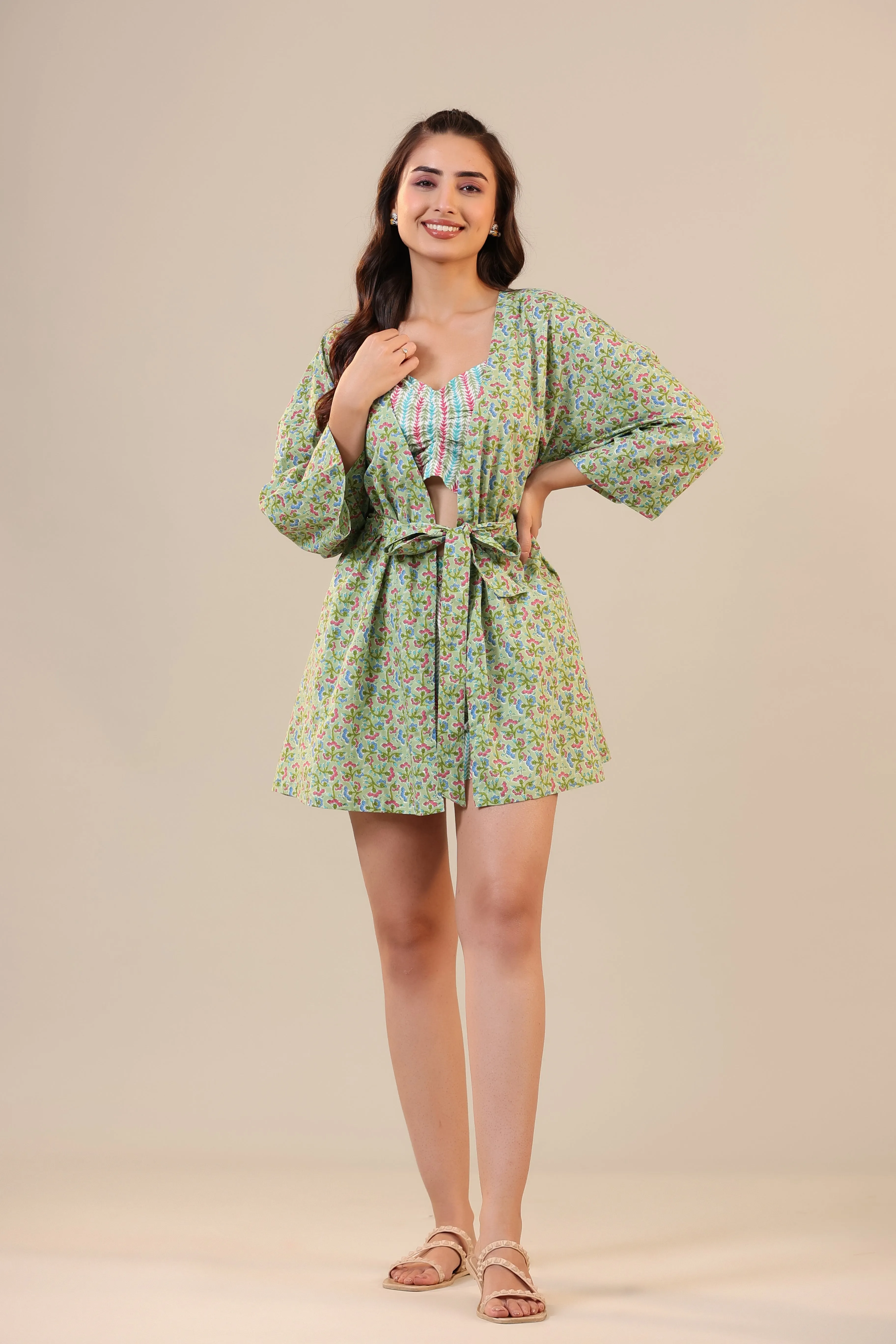 Green Sundae on Crop Three Piece Shorts set