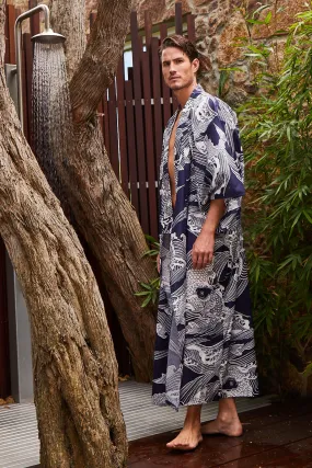 Koi Cotton Plus Size Mens Kimono Navy