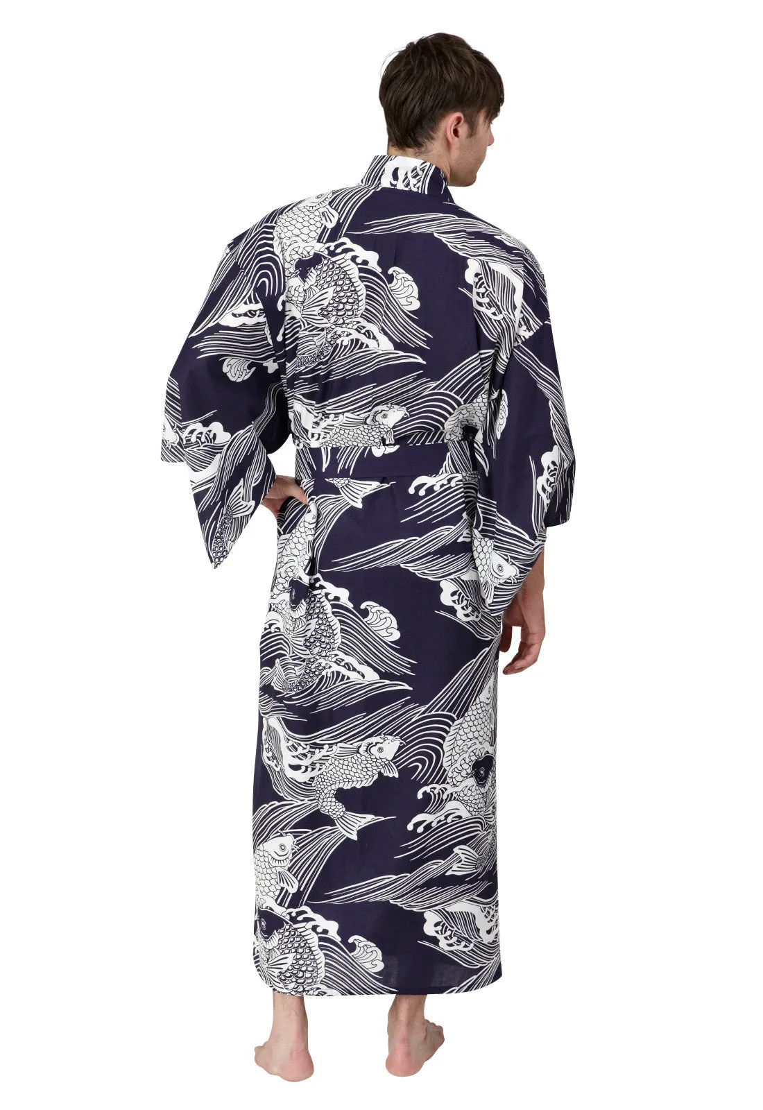 Koi Cotton Plus Size Mens Kimono Navy