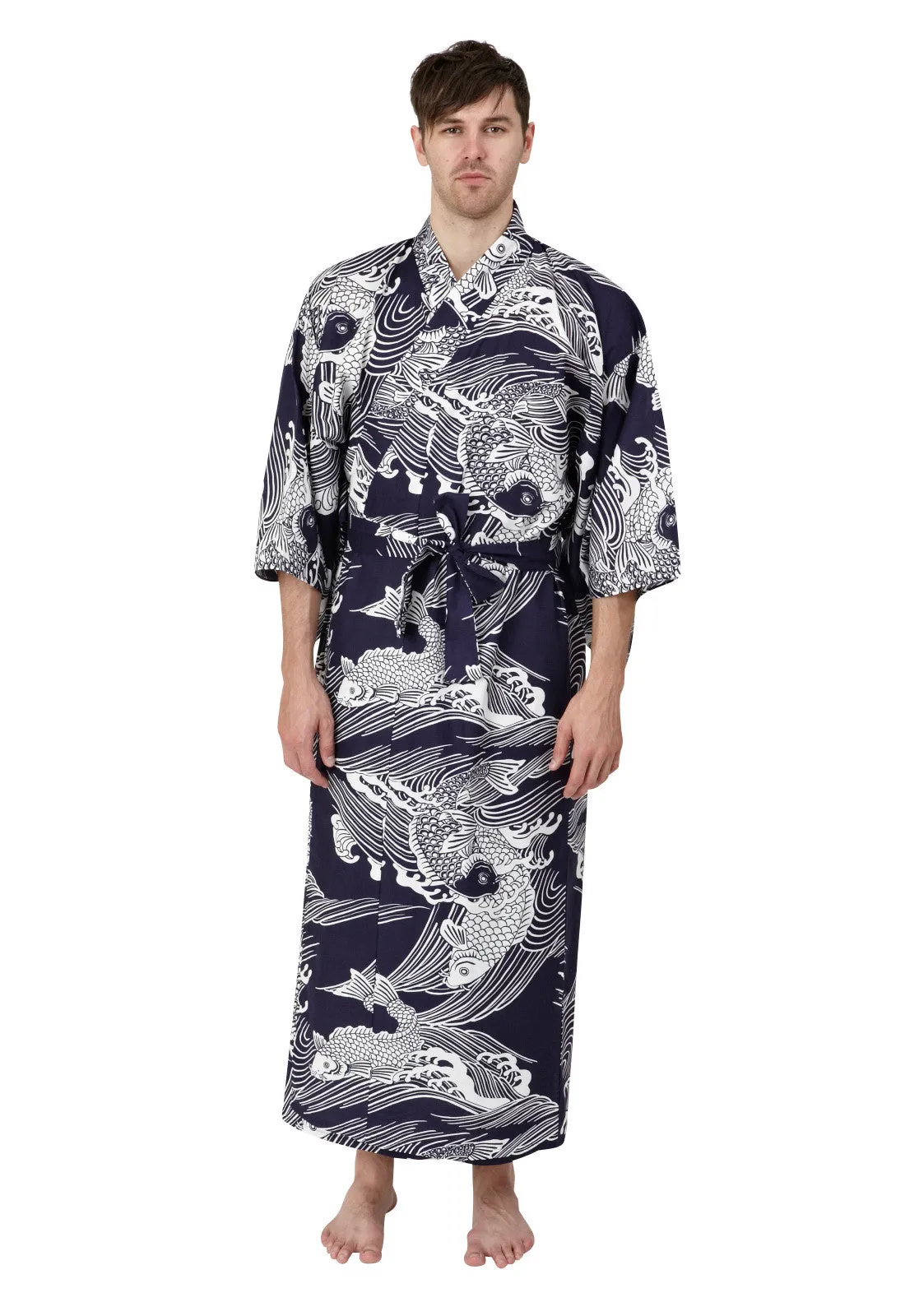 Koi Cotton Plus Size Mens Kimono Navy