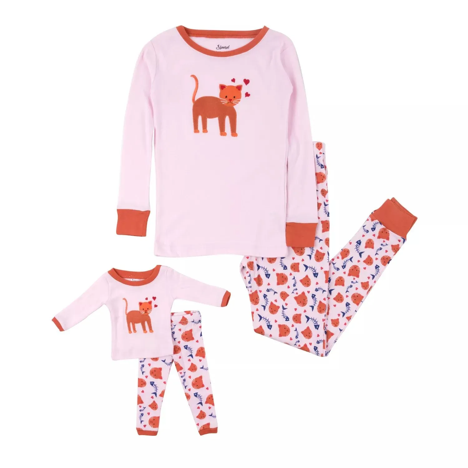 Leveret for girls and doll, cotton pajamas, kitten Leveret