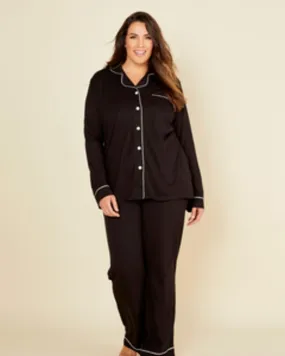 Long-Sleeve Top and Pant Sleep Set | Black / Ivory