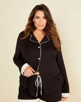 Long-Sleeve Top and Shorts Sleep Set | Black / Ivory