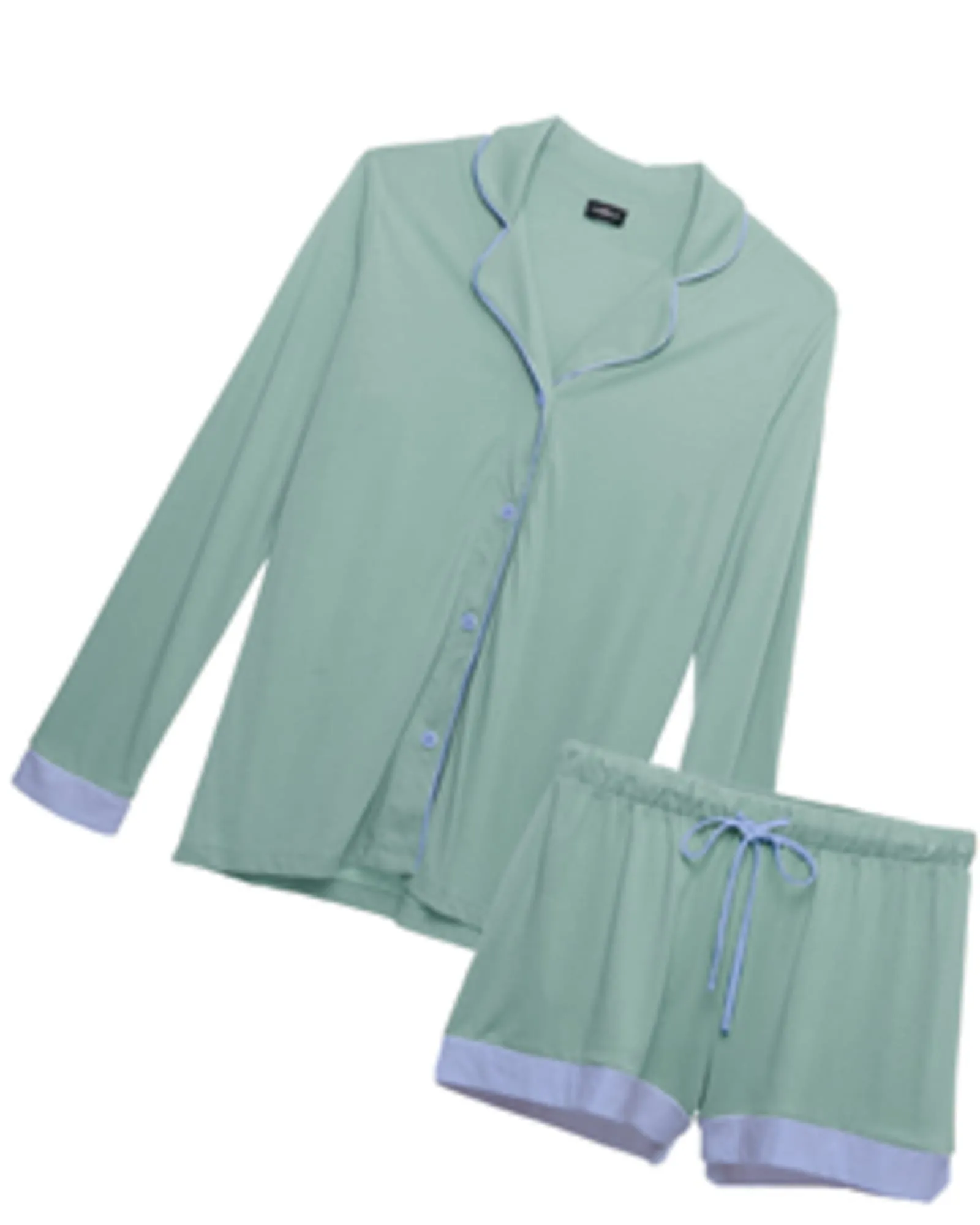 Long-Sleeve Top and Shorts Sleep Set | Dusty Basil / Riviera Blue