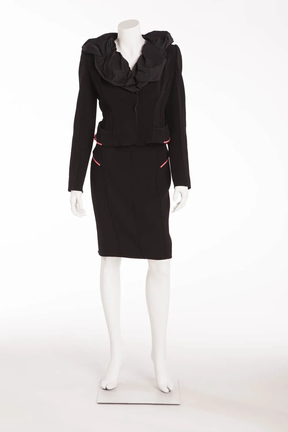 Louis Vuitton - Iconic 2PC Black Blazer and Skirt Suit with Pink Trim - FR 38