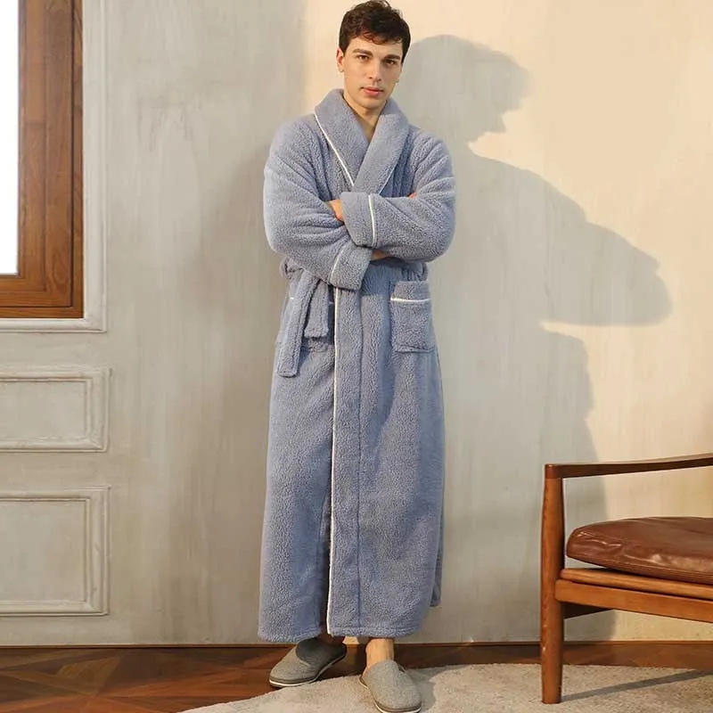 Luxurious Men's Bathrobe Comfort Cotton Velvet Nightgown High Water Absorbency Bathrobe Kimono Robe