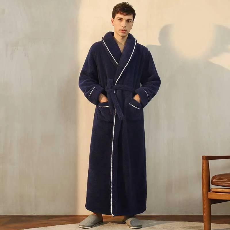 Luxurious Men's Bathrobe Comfort Cotton Velvet Nightgown High Water Absorbency Bathrobe Kimono Robe