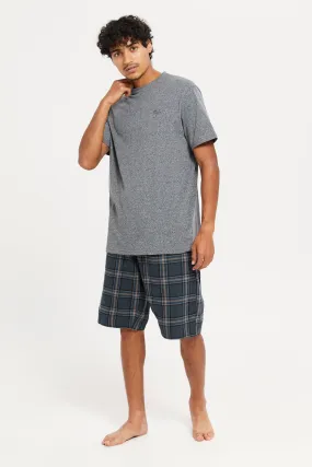 Men Charcoal Checked Nightwear Set (2 Piece)